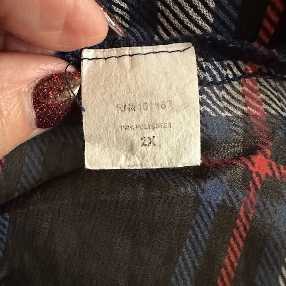 Cha Cha Venti Blouse Caftan Tunic Top Buttons Plaid Sheer 3/4 Sleeves Size 2X - Picture 11 of 11